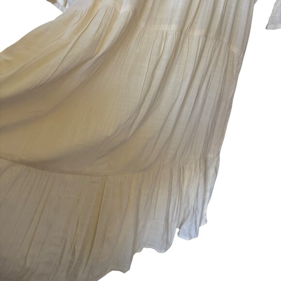 Max Dress Sm/Md Ivory Floral Embroidery Ruffled Short Sleeves Pockets Tiered - Picture 7 of 15